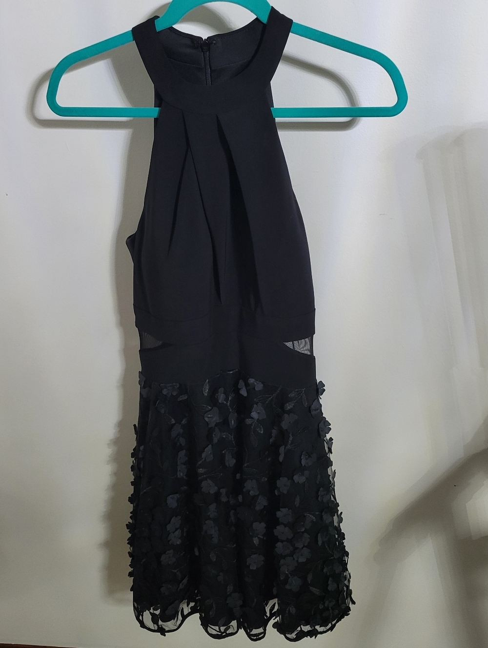 Xscape Women's Black 3D Floral Appliqué Halter Dress, Size 8